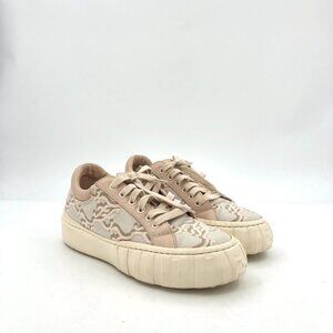 Fendi Roma Beige Jacquard Lace-Up Logo Sneakers 37.5 Womens Thick-Sole Casual Sh
